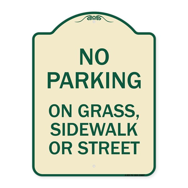 No Parking on Grass Sidewalk or Street Heavy-Gauge Aluminum Sign, 24" x 18", TG-1824-23697